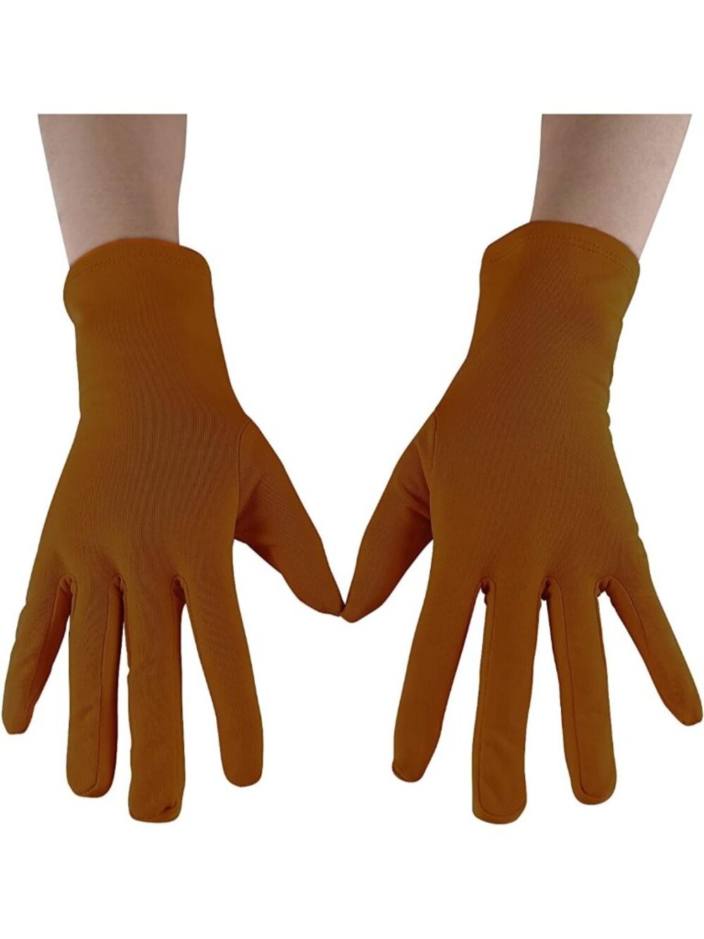 Women's Brown Full Finger Pull On Wrist Length Cuff Cotton Hand Liner Gloves